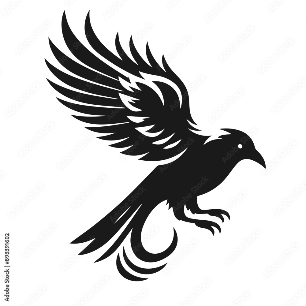 Obraz premium Clean black and white vector silhouette of a Bird logotype on white background