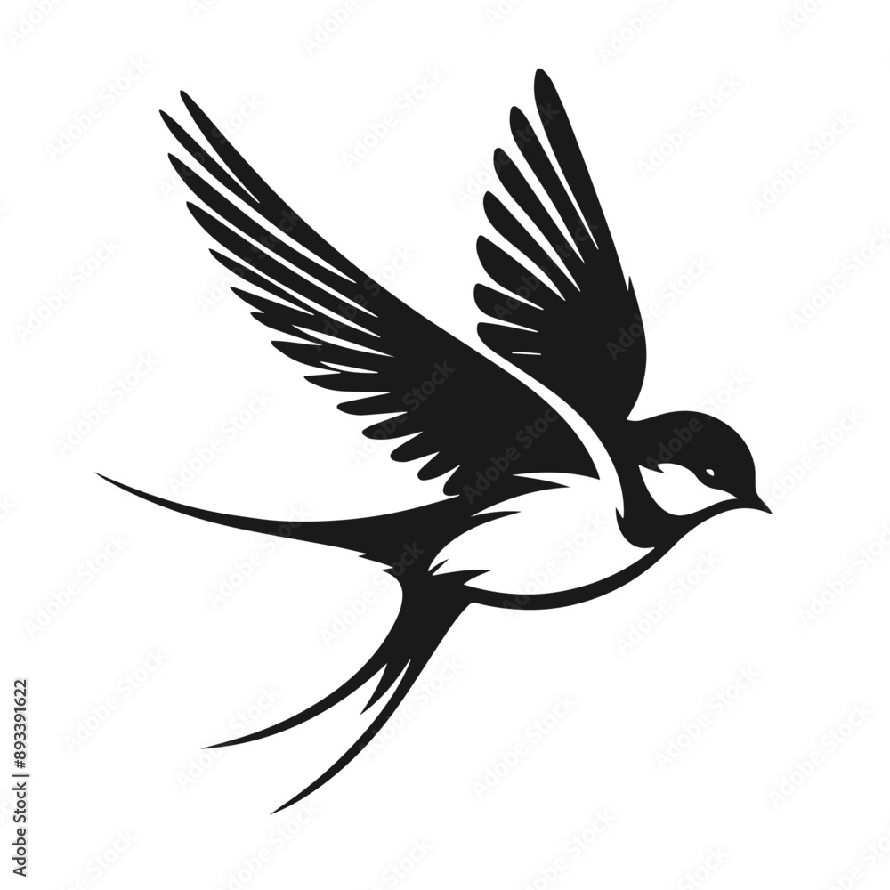 Obraz premium Clean black and white vector silhouette of a Bird logotype on white background