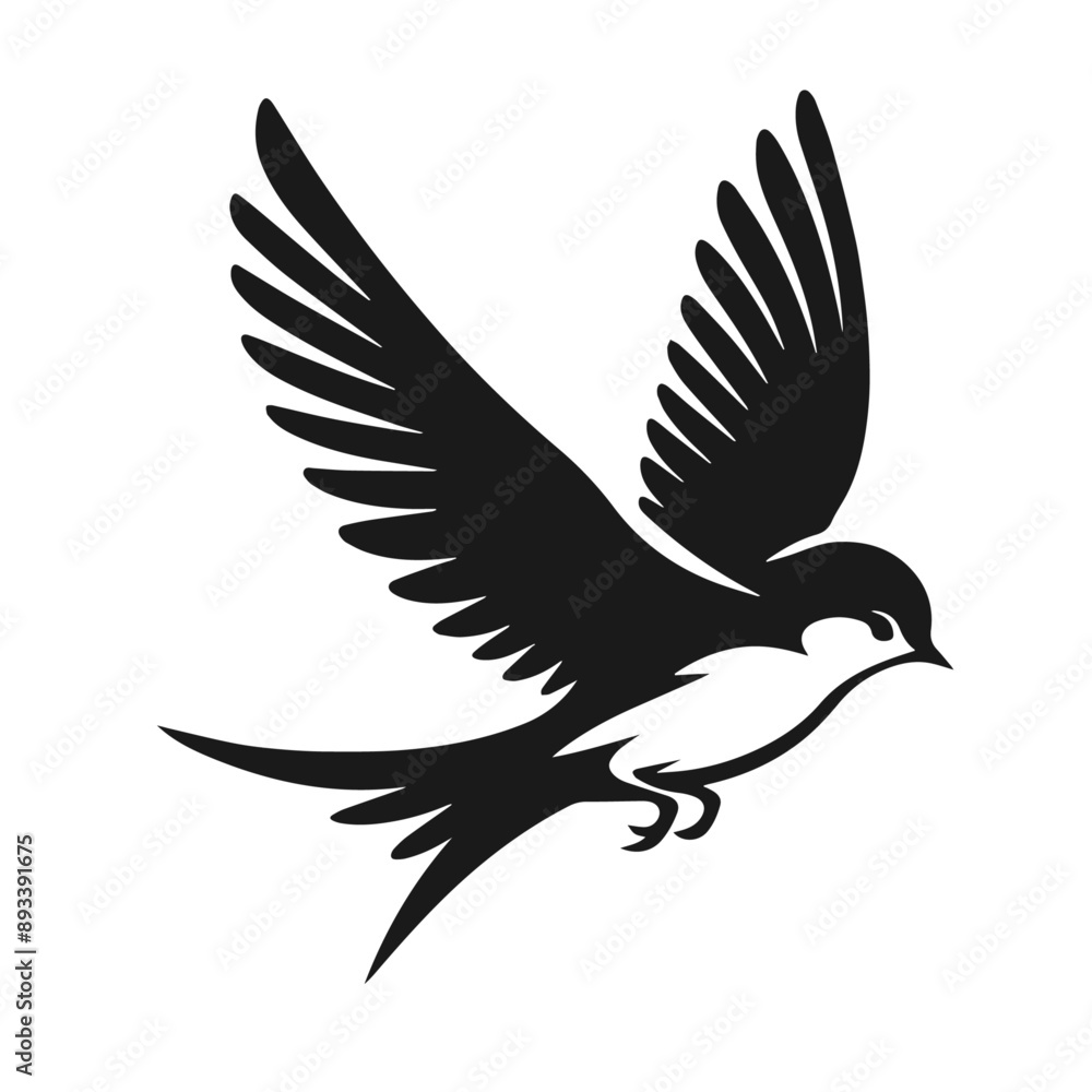 Obraz premium Clean black and white vector silhouette of a Bird logotype on white background