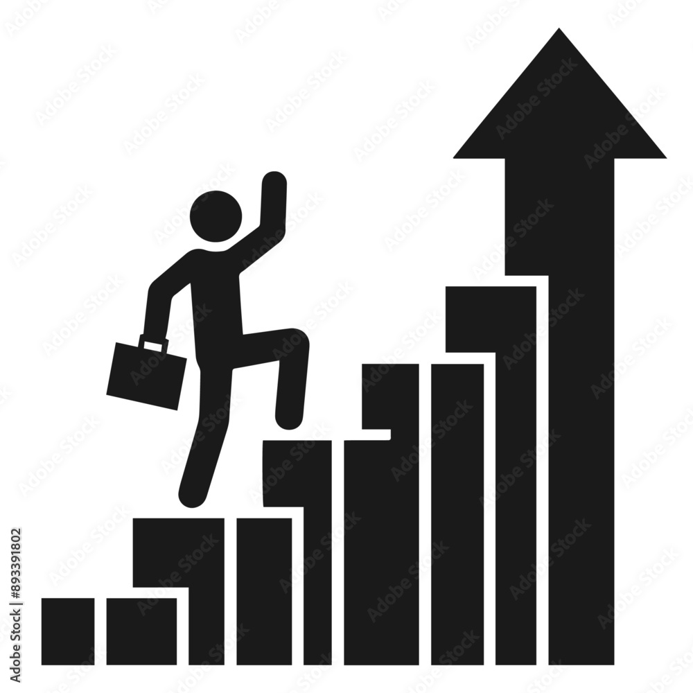 Clean black and white vector silhouette of a Stairs of Success logotype on white background Clean black and white vector silhouette of a Stairs of Success logotype on white background