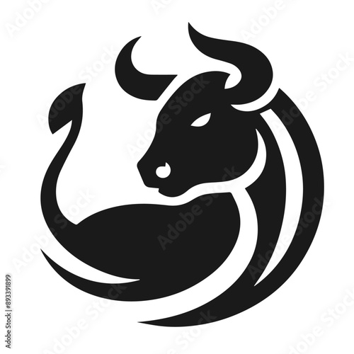 Clean black and white vector silhouette of a BULL logotype on white background