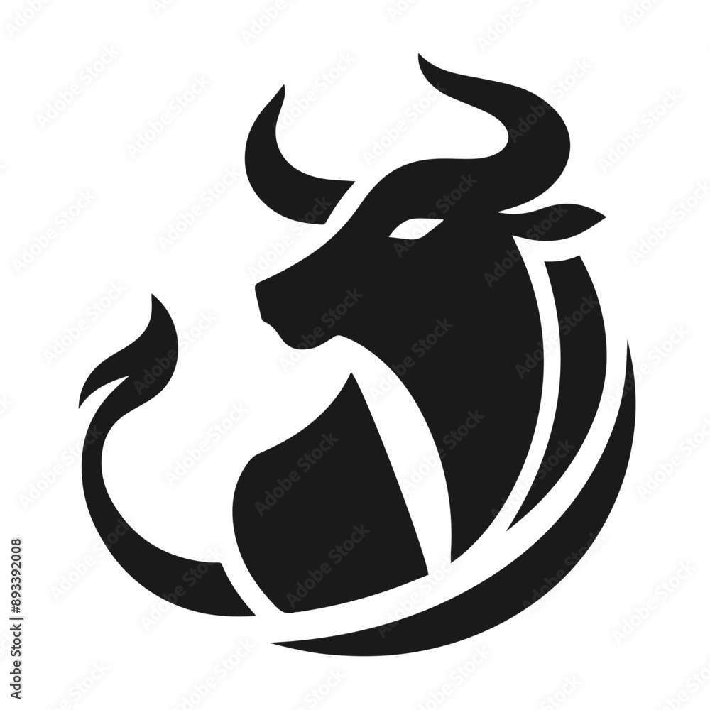 Clean black and white vector silhouette of a BULL logotype on white background Clean black and white vector silhouette of a BULL logotype on white background