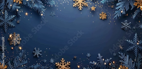 Gold Snowflakes on Dark Blue Background