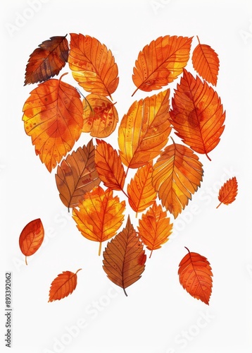 Autumn Leaves Heart Shape Watercolor