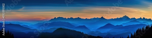 Cascade Mountains at Blue Hour After Sunset. Majestic Mountain Silhouette in Travel Background