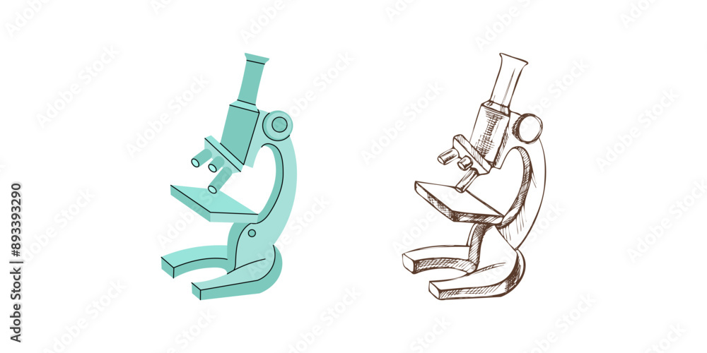 Vector flat and sketch style style school Illustration. microscope sketch. Back to School. The science. Vector flat and sketch style style school Illustration. microscope sketch. Back to School. The science.