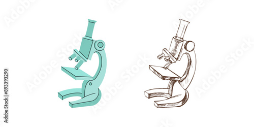 Vector flat and sketch style style school Illustration. microscope sketch. Back to School. The science.