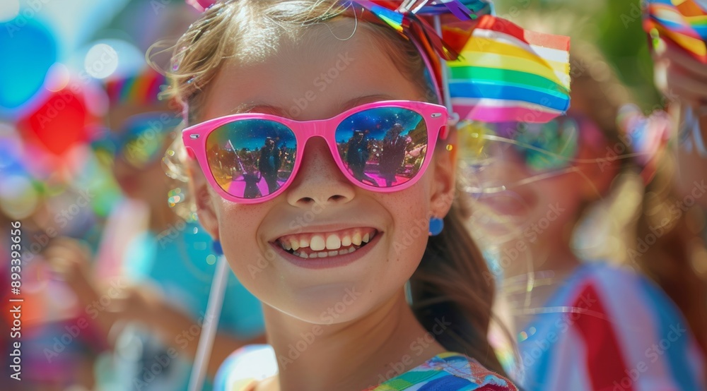 Girl Smiles at Pride Parade Girl Smiles at Pride Parade