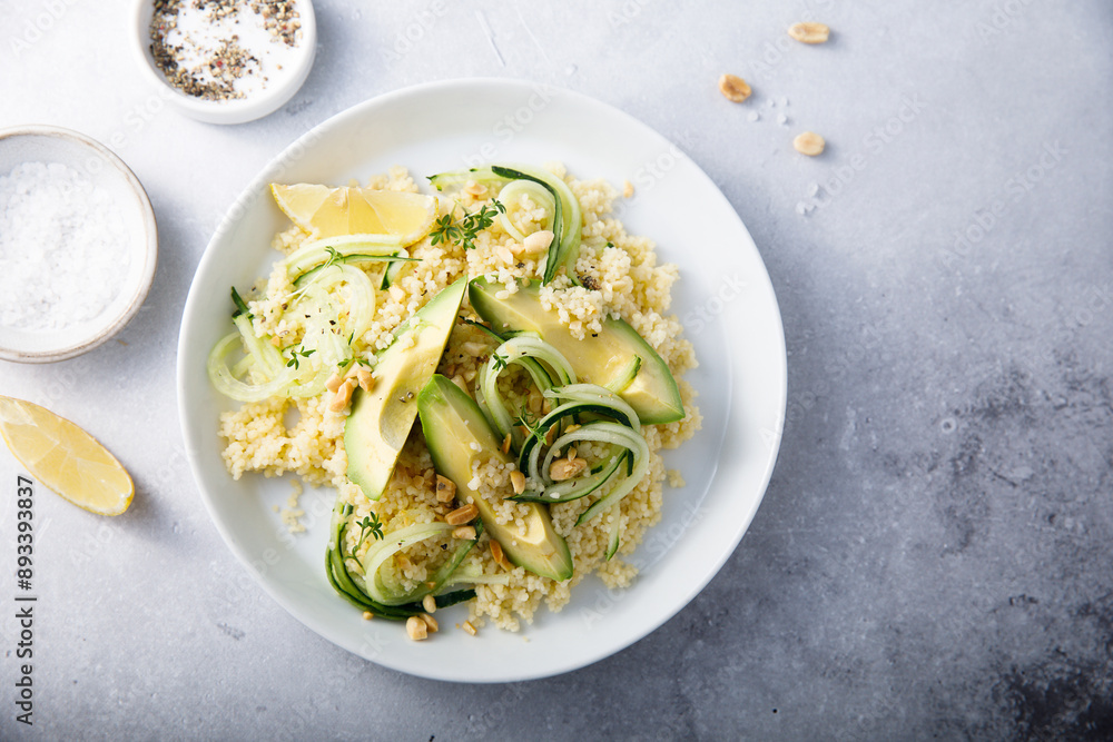 Lemon couscous with avocado and cucumber
