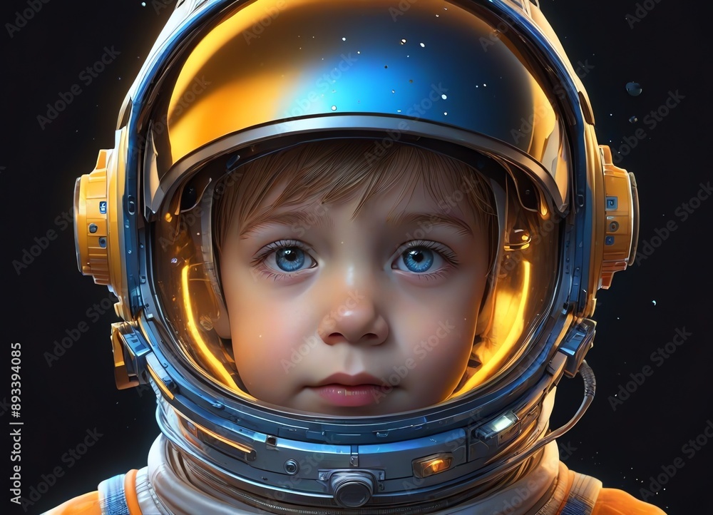 A close-up image of a child wearing a space helmet A close-up image of a child wearing a space helmet