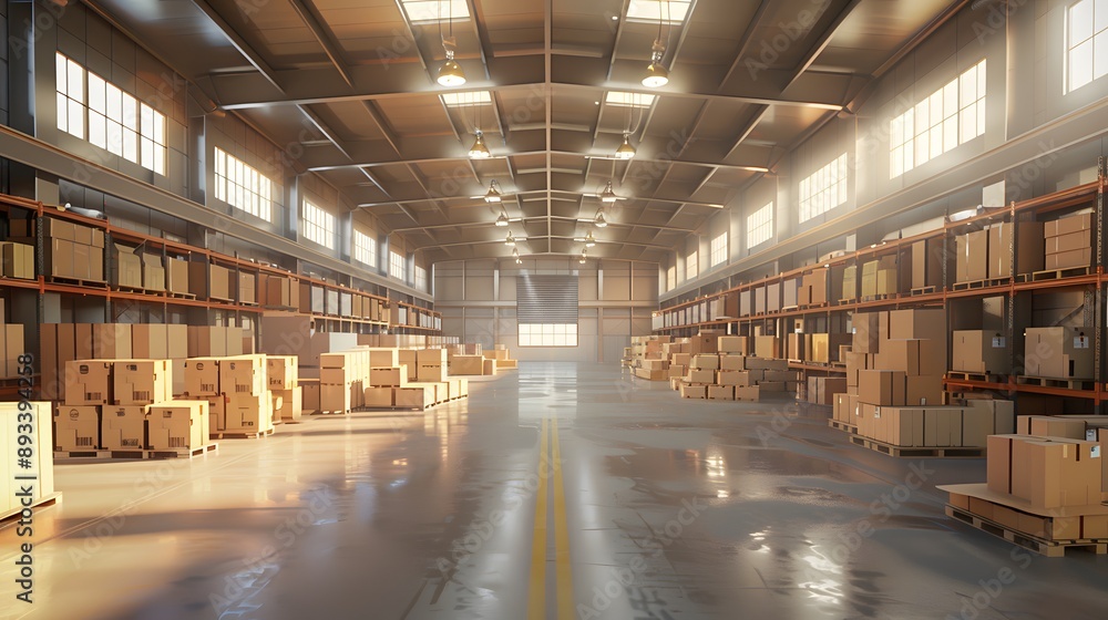 A warehouse with boxes and pallets of goods high-tech commercial storage with advanced technology A warehouse with boxes and pallets of goods high-tech commercial storage with advanced technology