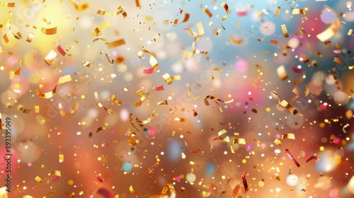 Golden Confetti Falling Against a Peach Background