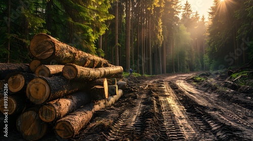 Forest managed sustainably with FSC certification selective logging for biodiversity protection Concept Sustainable Forest Management, FSC Certification