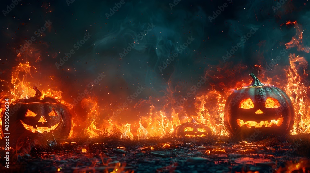 Fototapeta premium Burning Jack-o'-Lantern with Flames.