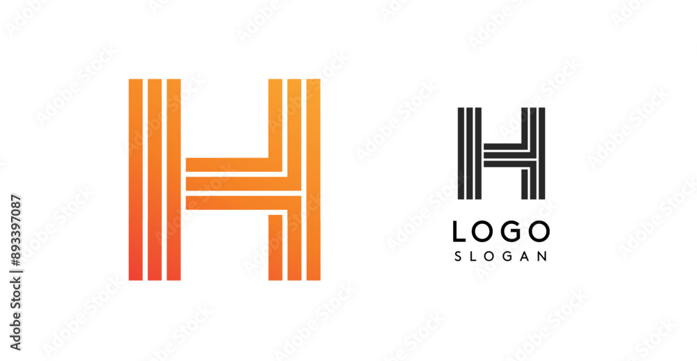 Obraz premium Modern H letter monogram logo. Abstract design with linear, geometric lines, orange and black gradient. For corporate branding, business identity, professional company logos. Vector illustration.