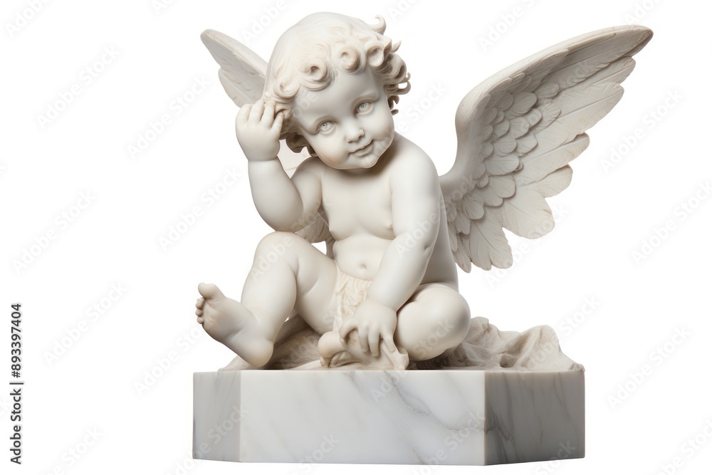 Fototapeta premium Cherub angel white white background.