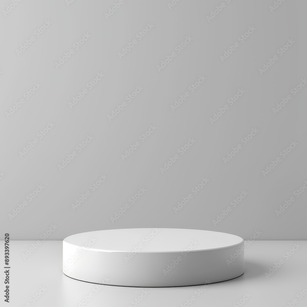 Minimalist white round platform on a light gray background. Perfect for product display or branding. Minimalist white round platform on a light gray background. Perfect for product display or branding.