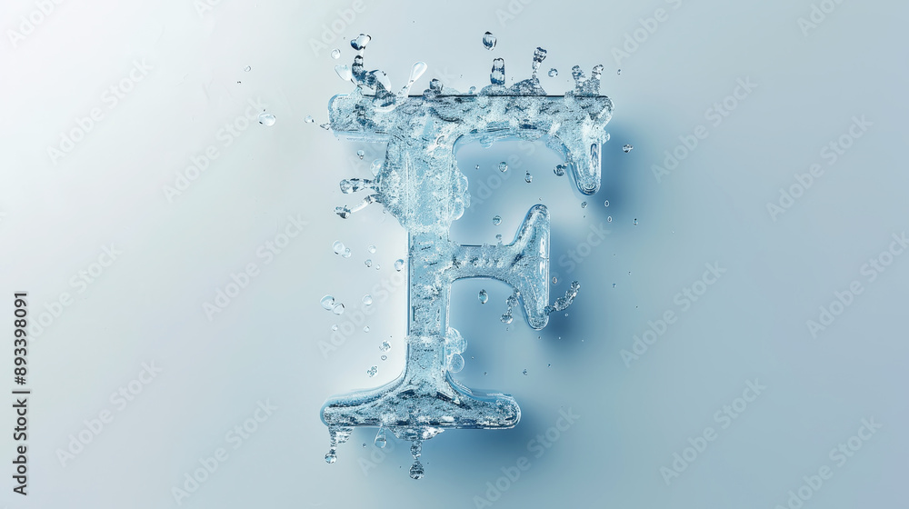 Capital letter F made of blue water splashes or ice on light background. Scrapbook activity. Generative AI Capital letter F made of blue water splashes or ice on light background. Scrapbook activity. Generative AI