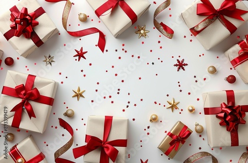 White Gift Boxes With Red Ribbons and Stars