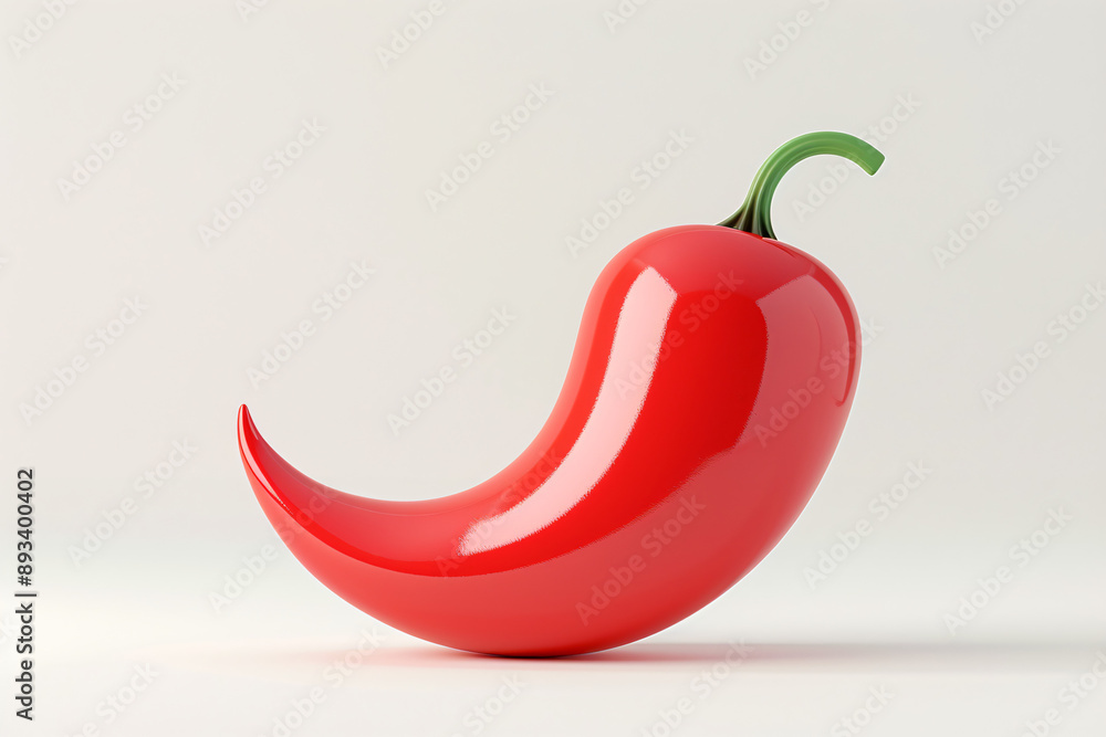 Red chili pepper with a straight shape and green stem on a white background Red chili pepper with a straight shape and green stem on a white background
