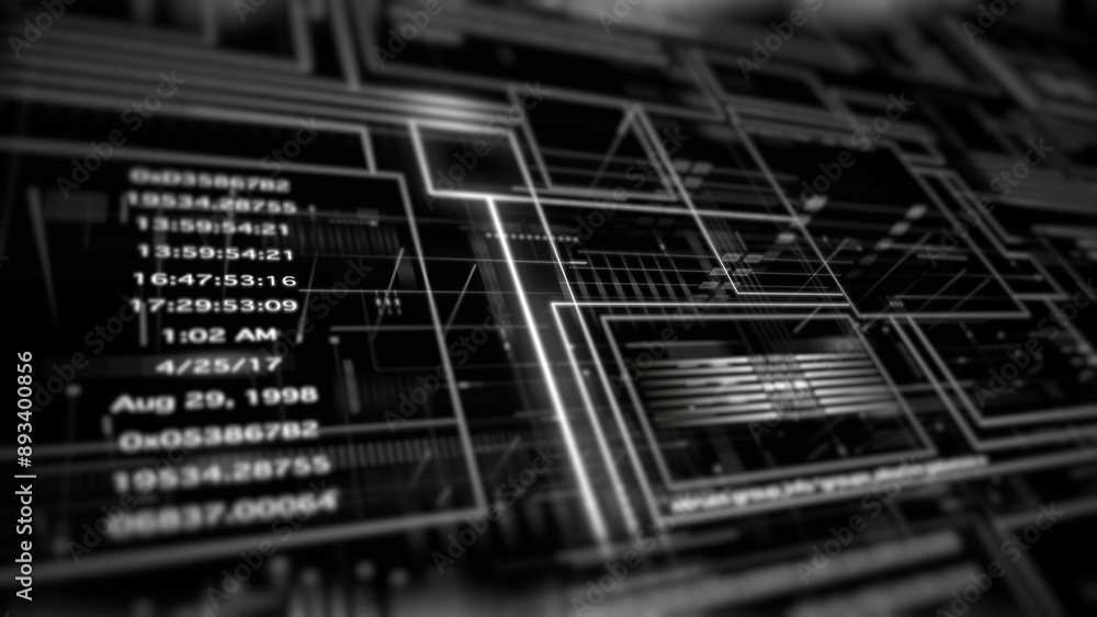 4K Futuristic background with digital data code and HUD elements ...