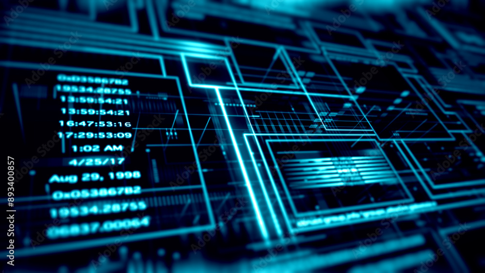 4K Futuristic background with digital data code and HUD elements ...