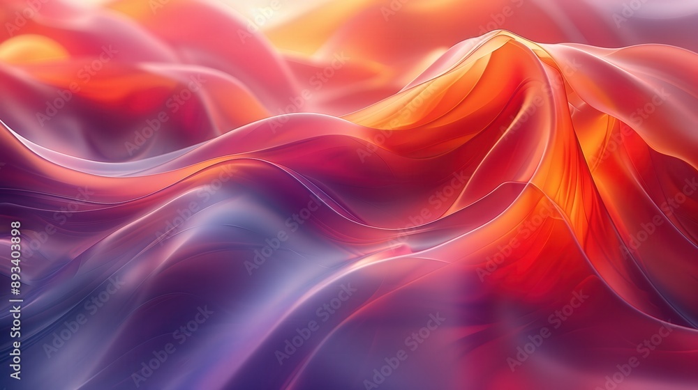 Fototapeta premium A detailed 3D render of abstract geometry and liquid, set against a gradient backdrop with abstract waves and lines. The vibrant colors and fluid motion create a captivating and modern visual