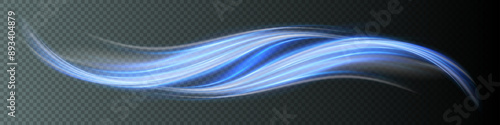 Soft blue glowing curved lines. 3D vector glossy waves. Air effect. isolated on transparent background.