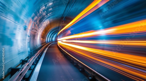 Truck light trails in tunnel. Art image . Long exposure photo taken in a tunnel 