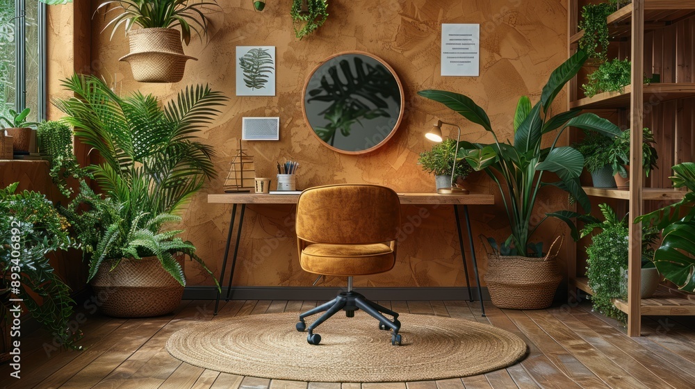 Obraz premium Cozy Home Office with Lush Greenery