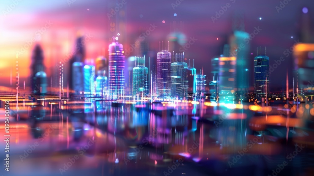 Cities constructed from beams of light that shift and reform with the movement Cities constructed from beams of light that shift and reform with the movement
