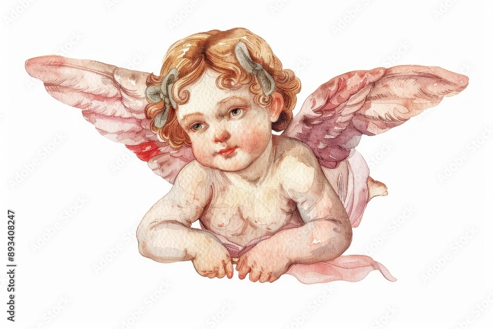 Fototapeta premium Cherubic angel watercolor illustration