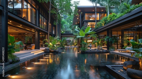 Wallpaper Mural Modern Villa with a Pool and Lush Greenery Torontodigital.ca