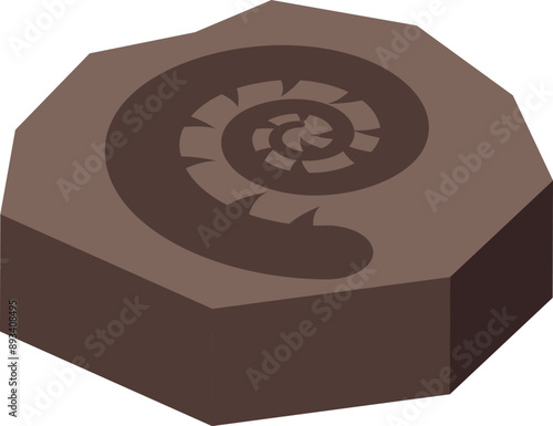 Ammonite fossil preserved in a stone showing the spiral shape of its shell, a symbol of ancient marine life and prehistoric times