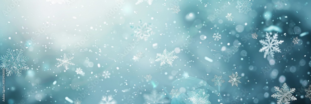 Fototapeta premium Escape to a winter wonderland where snowflakes fall gently, creating a magical scene that captivates the senses with its beauty. Embrace the peaceful atmosphere of the snowy landscape