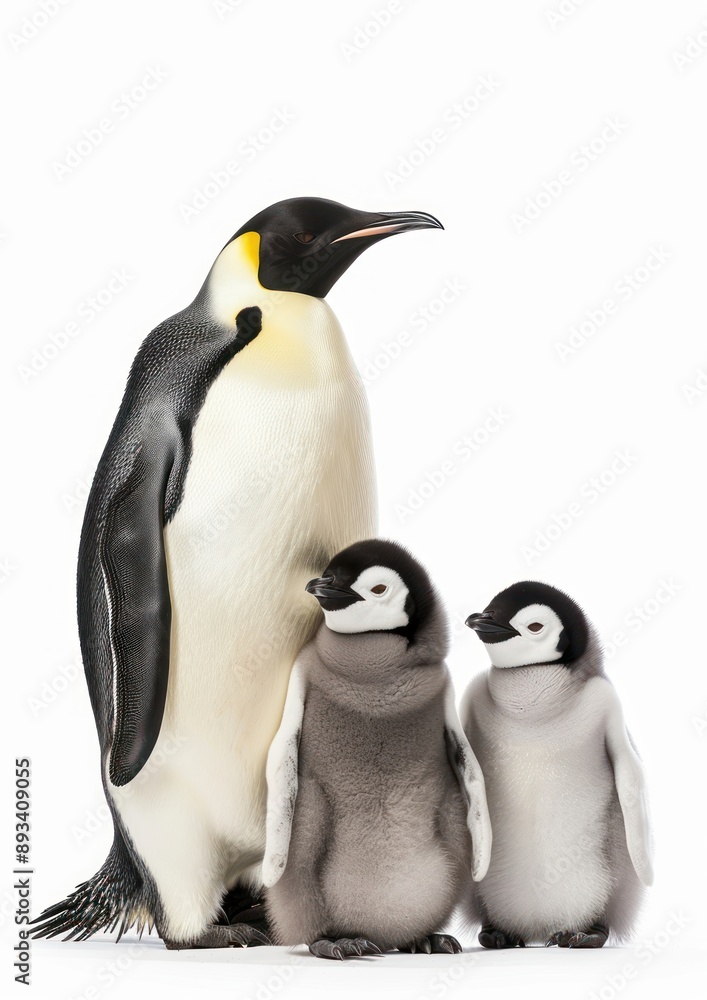 Fototapeta premium Emperor penguin with two chicks