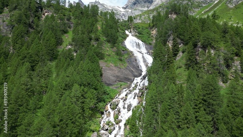 Obraz na płótnie Flowing water and Daisy flower in the mountain landscape, waterfalls and streams bring water and life to the valley in spring and summer in Alpe Devero Italian and Swiss Alps , Ossola Italy w salonie