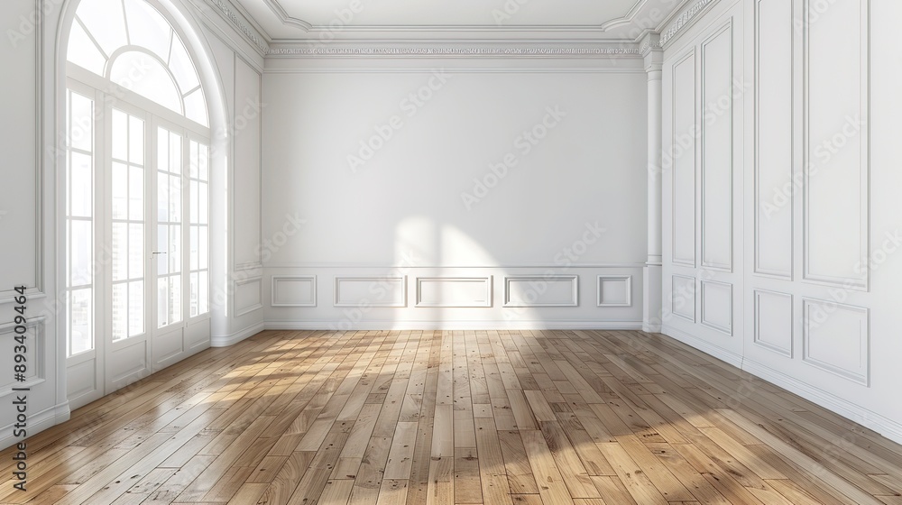 An empty room featuring white walls and wood floors, showcasing a simple and minimalistic interior design. The white walls contrast with the warm tones of the wooden floors An empty room featuring white walls and wood floors, showcasing a simple and minimalistic interior design. The white walls contrast with the warm tones of the wooden floors