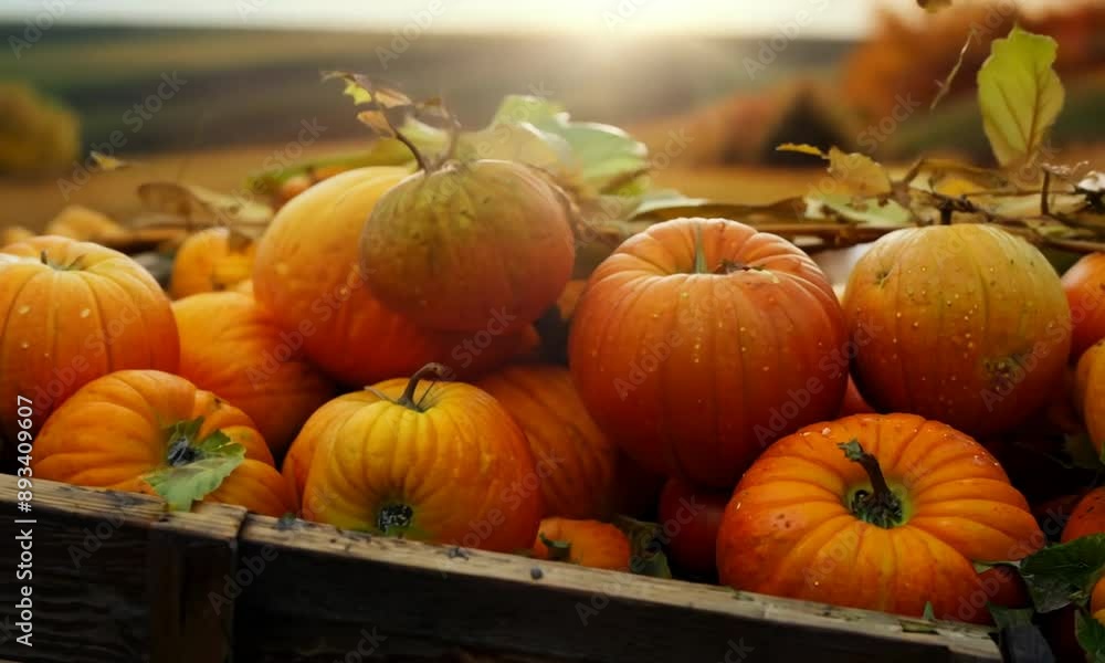 Autumn harvest bounty in rustic wooden crate. 4K hyperrealistic video Autumn harvest bounty in rustic wooden crate. 4K hyperrealistic video