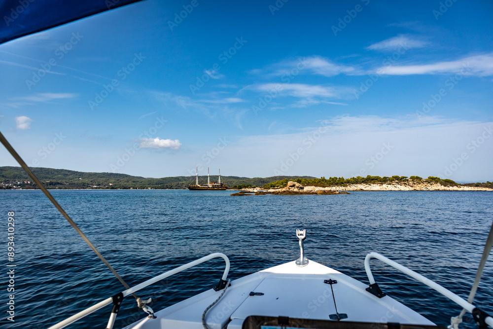 Fototapeta premium Early autumn near Vourvourou, Sithonia, Greece. Travel and holiday destination, Southeastern Europe