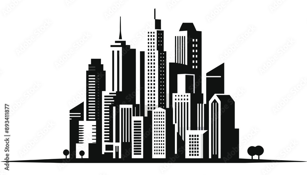 Obraz premium city building in black silhouette on white background