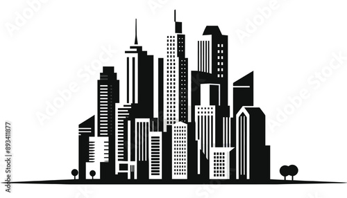 city building in black silhouette on white background