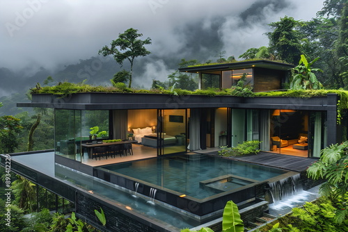 Luxurious Living in a Secluded Costa Rican Home with Sparkling Blue Pool Generated by AI