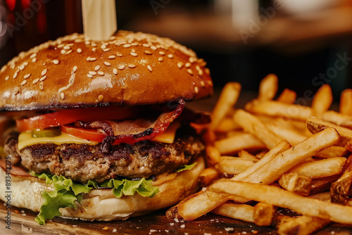 Savor a tasty Cheeseburger accompanied by crispy Fries and fresh, quality ingredients