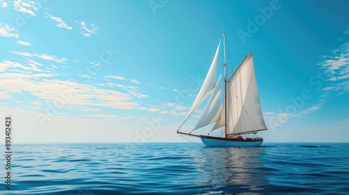 Graceful Yacht with Polished Wood Against Blue Skies