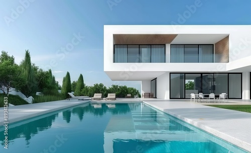 Modern house with pool and terrace in the garden © Emqan