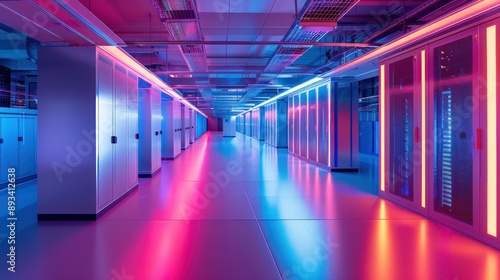 corporate quantum computing lab with supercooled processors, secure data centers, and a viewing area for demonstrations photo