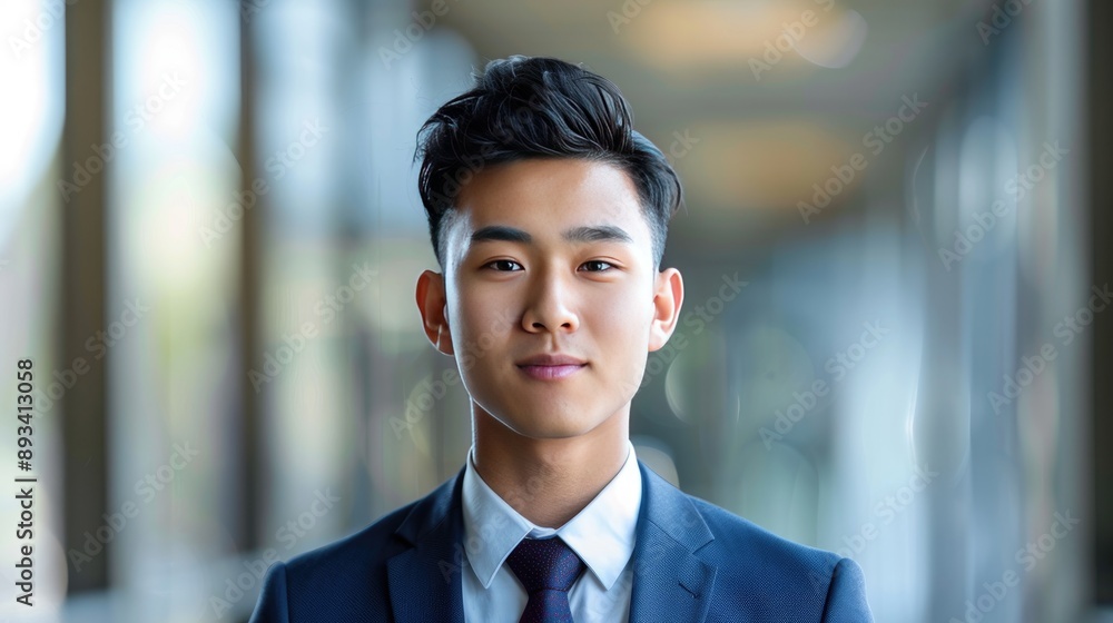 Professional portrait of a young Asian businessman in office attire, emphasizing his confidence and success. Professional portrait of a young Asian businessman in office attire, emphasizing his confidence and success.