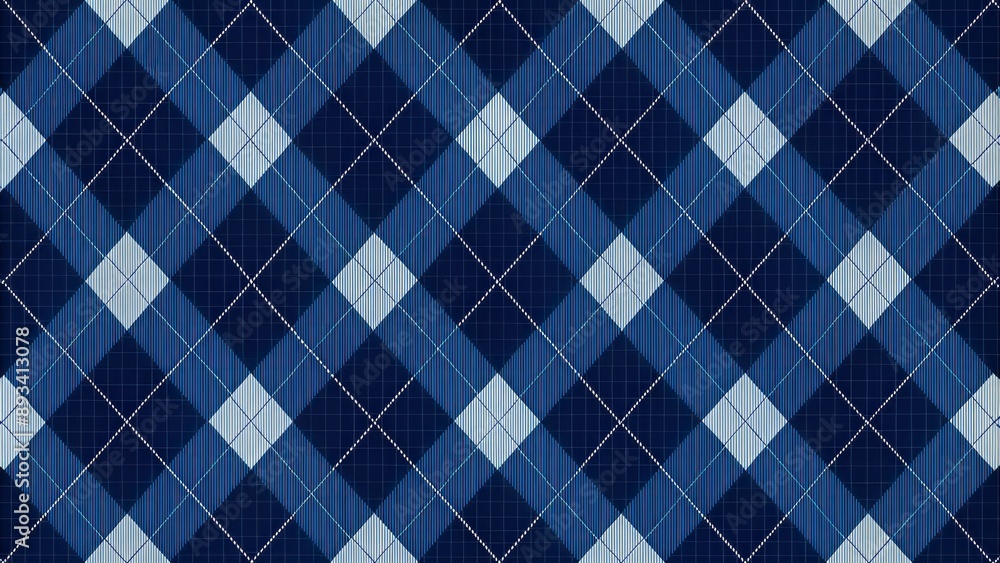 Navy blue argyle pattern featuring thin lines on seamless geometric background for fabric and men's clothing accessories design. Navy blue argyle pattern featuring thin lines on seamless geometric background for fabric and men's clothing accessories design.