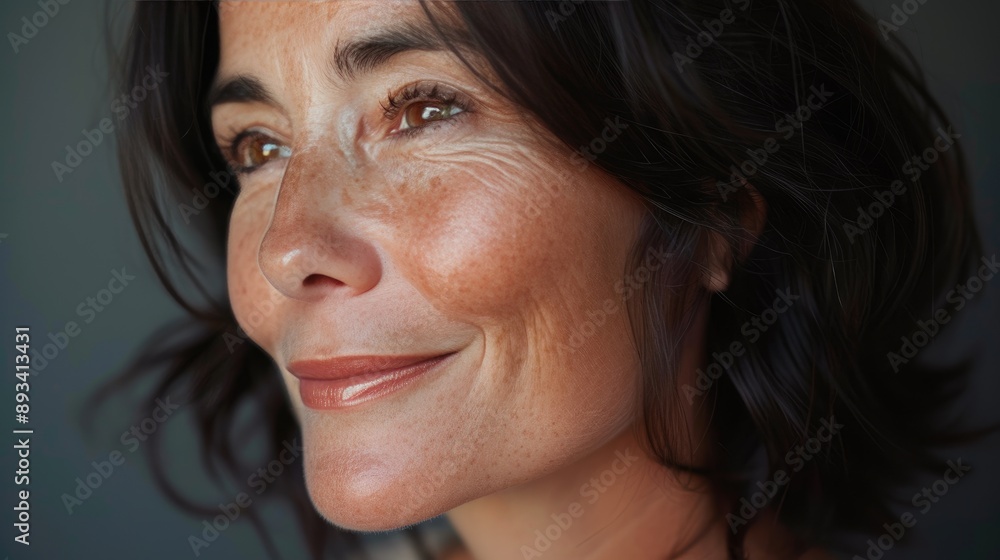 Freckled Woman with Evening Makeup Touch-Up Freckled Woman with Evening Makeup Touch-Up